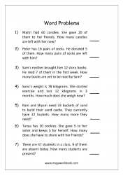 Math Subtraction Word Problems Worksheet - Solving Story Problems