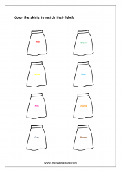 Color Recognition Worksheet - Color The Objects Using Matching Color - Skirts