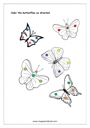 Color Recognition Worksheet - Color The Objects Using Matching Color - Butterflies